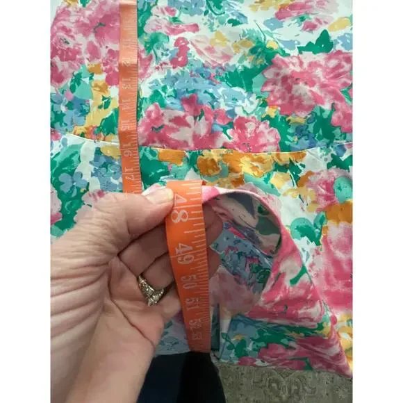 Ann Klein Medium Dress Floral Cotton V Neck Floral Tea Length Cottage Whimsy - Picture 12 of 15